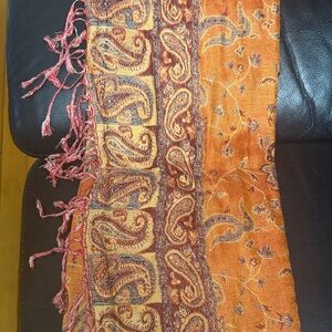 Orange Paisley Scarf with Fringe